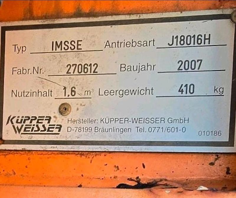 Küpper-Weisser IMSSN 1,6m3 J18016H IMSSF Salzstreuer Winterdienst Streuautomat Streusilo Solestreuer passend für Multicar Ladog Lidner