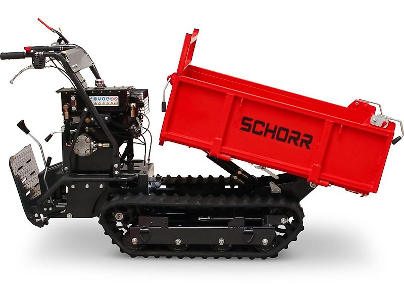 SCHORR RR500DHKB2 Minidumper PRO 500kg mit Kiste, Kipphydraulik und Mitfahrplattform 9,2 PS Motor Raupendumper