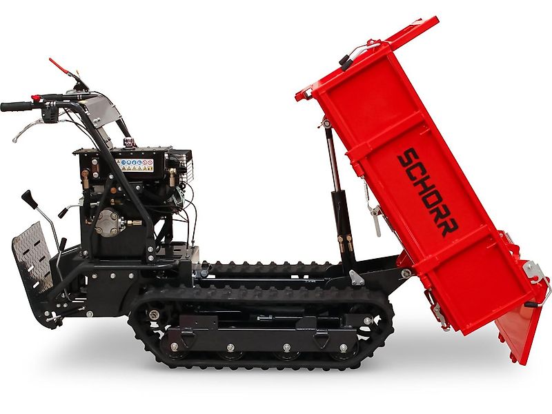 SCHORR RR500DHKB2 Minidumper PRO 500kg mit Kiste, Kipphydraulik und Mitfahrplattform 9,2 PS Motor Raupendumper