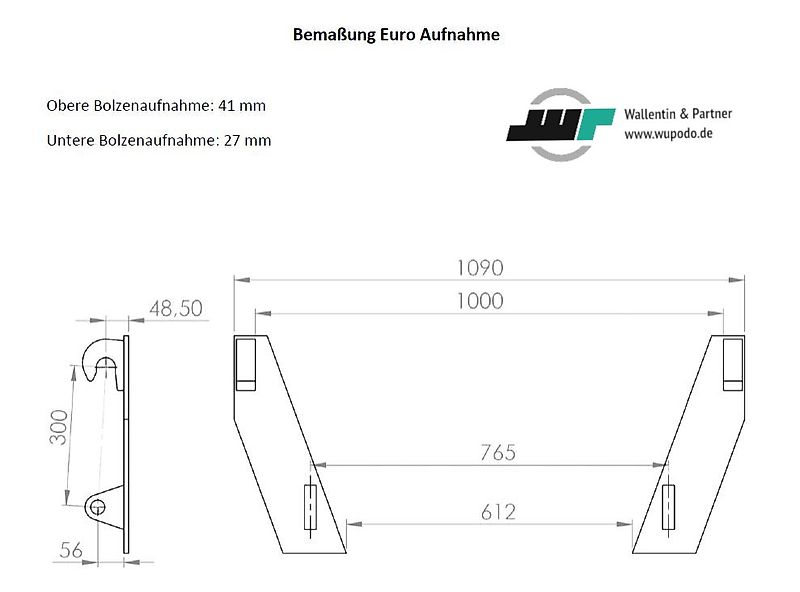 www.wupodo.de - Wallentin & Partner GmbH ALÖ Palettengabel Tragkraft max. 1600 Kg Euroaufnahme Gabellänge 97 cm