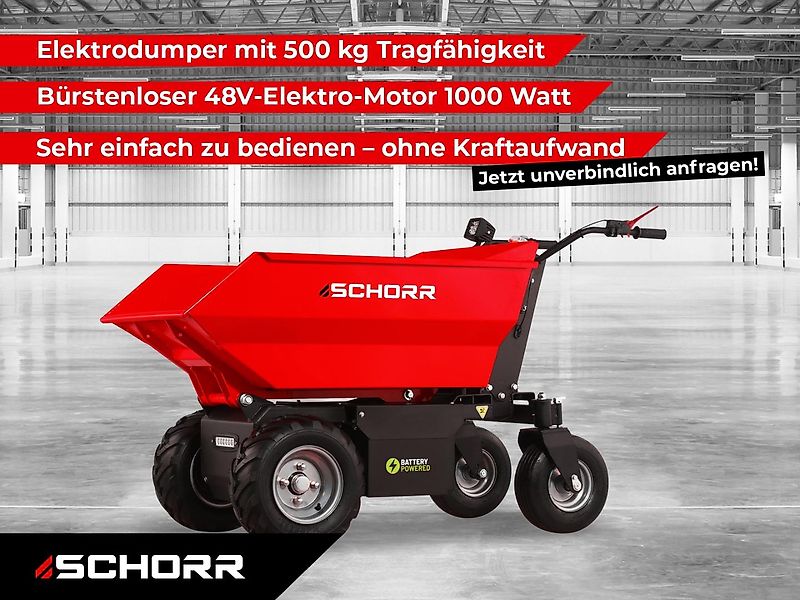 SCHORR Minidumper 500kg Elektro 1000W 48V Elektrodumper Dumper Motorschubkarre Elektroschubkarre